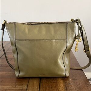 Fossil Olive Green Leather Crossbody with Gold Hardware
